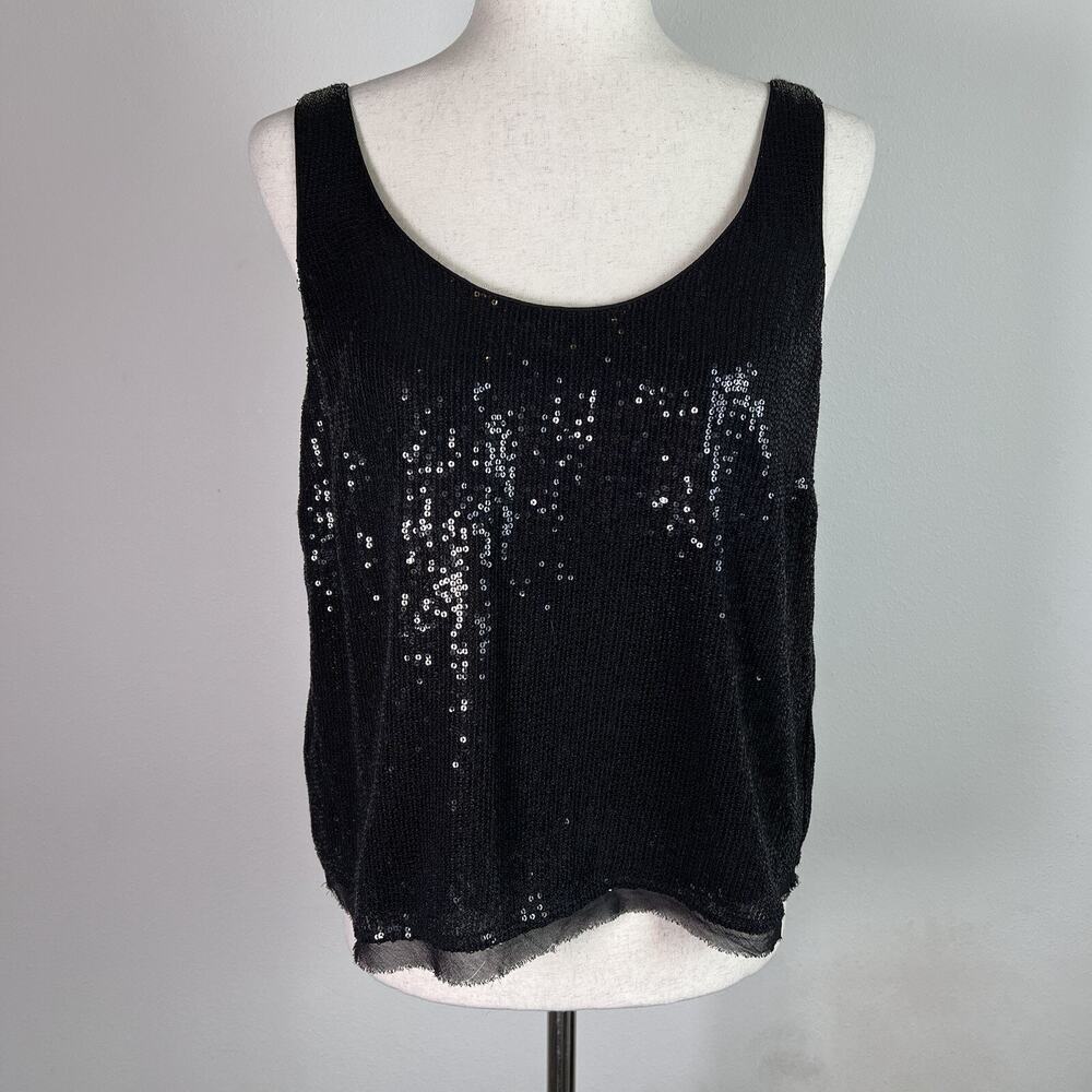 Velvet by Graham & Spencer Tank Top XS Black Sequins Scoop Neck Lined Sleeveless